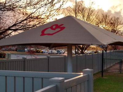 Custom awning at night