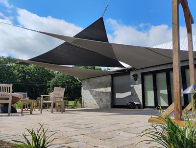 Modern shade sail installation for a large outdoor space